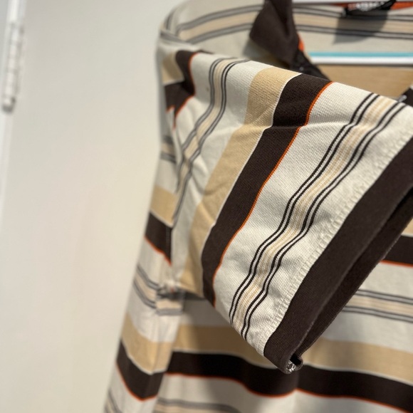 Vintage 90s Y2K South Pole Sz: 3XL Tan & Dark Brown Striped Short Sleeve Polo. - Picture 11 of 16